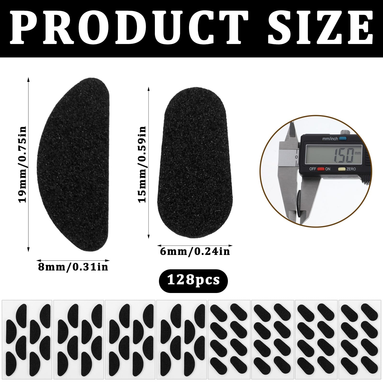 Close-up of foam nose pads for glasses in black