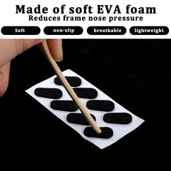 D-shaped and teardrop foam nose pads applied to a frame