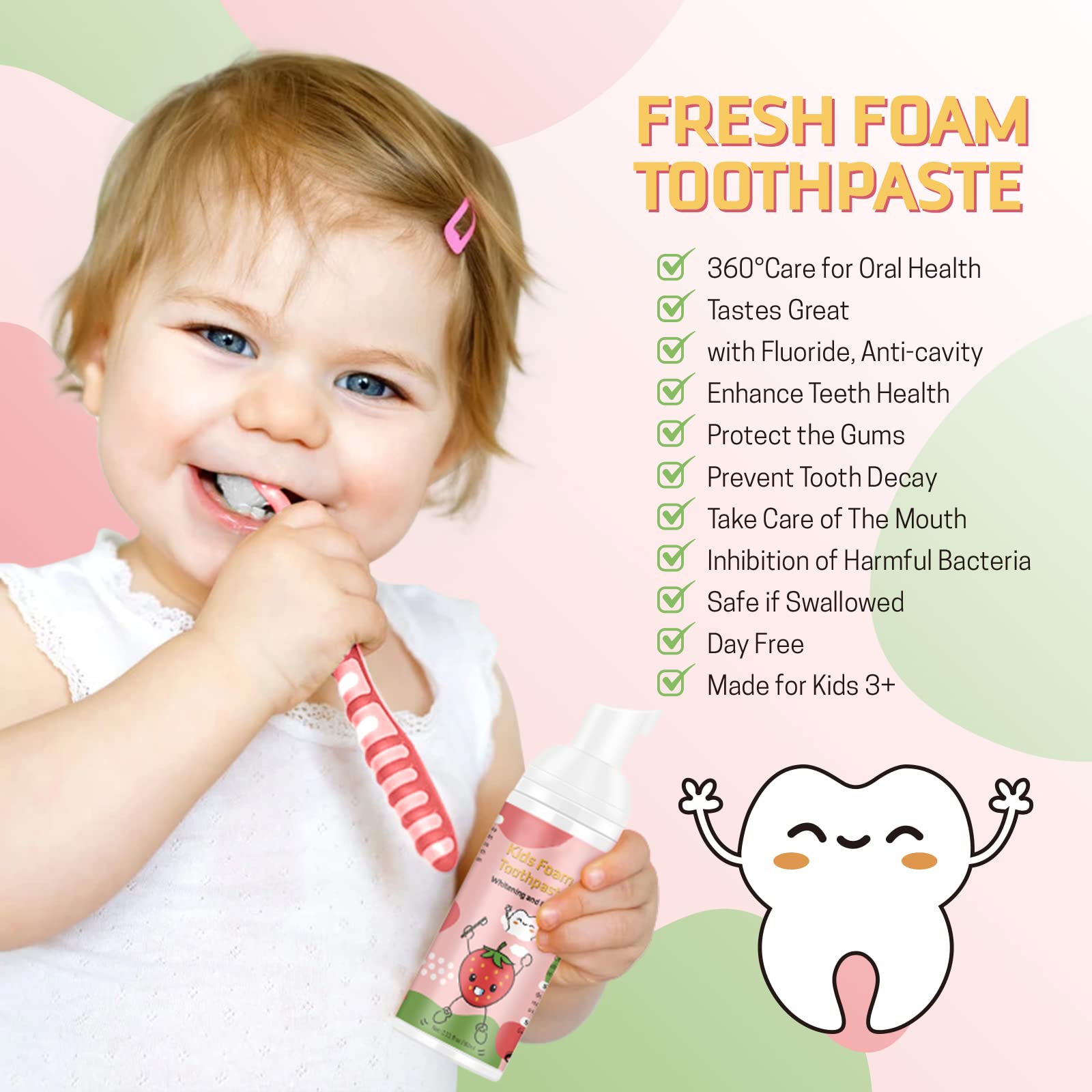 Child brushing teeth with foam toothpaste