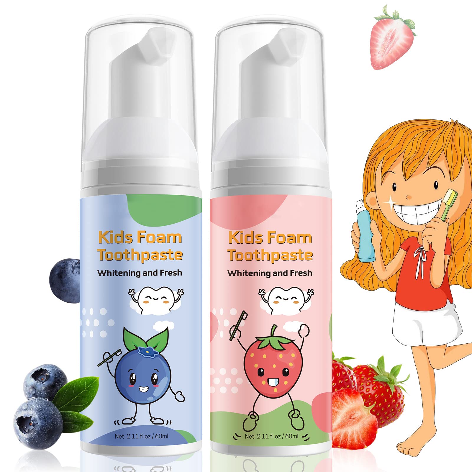 Foam Toothpaste Kids tube featuring strawberry orange flavor