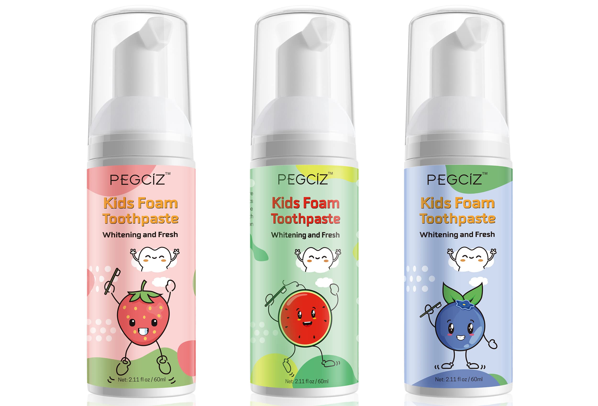 Foam toothpaste bottle for kids with fruit-flavor branding