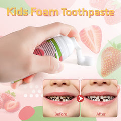 Close-up of strawberry flavored foam toothpaste