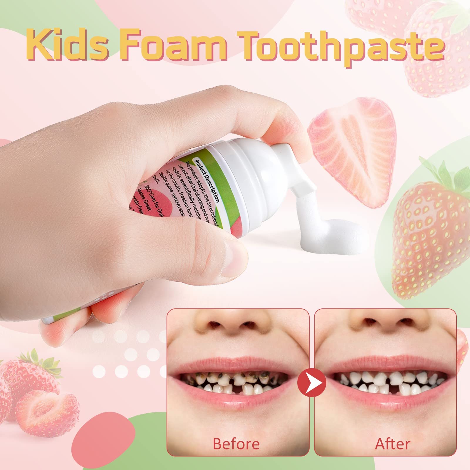 Close-up of strawberry orange flavor label on toothpaste