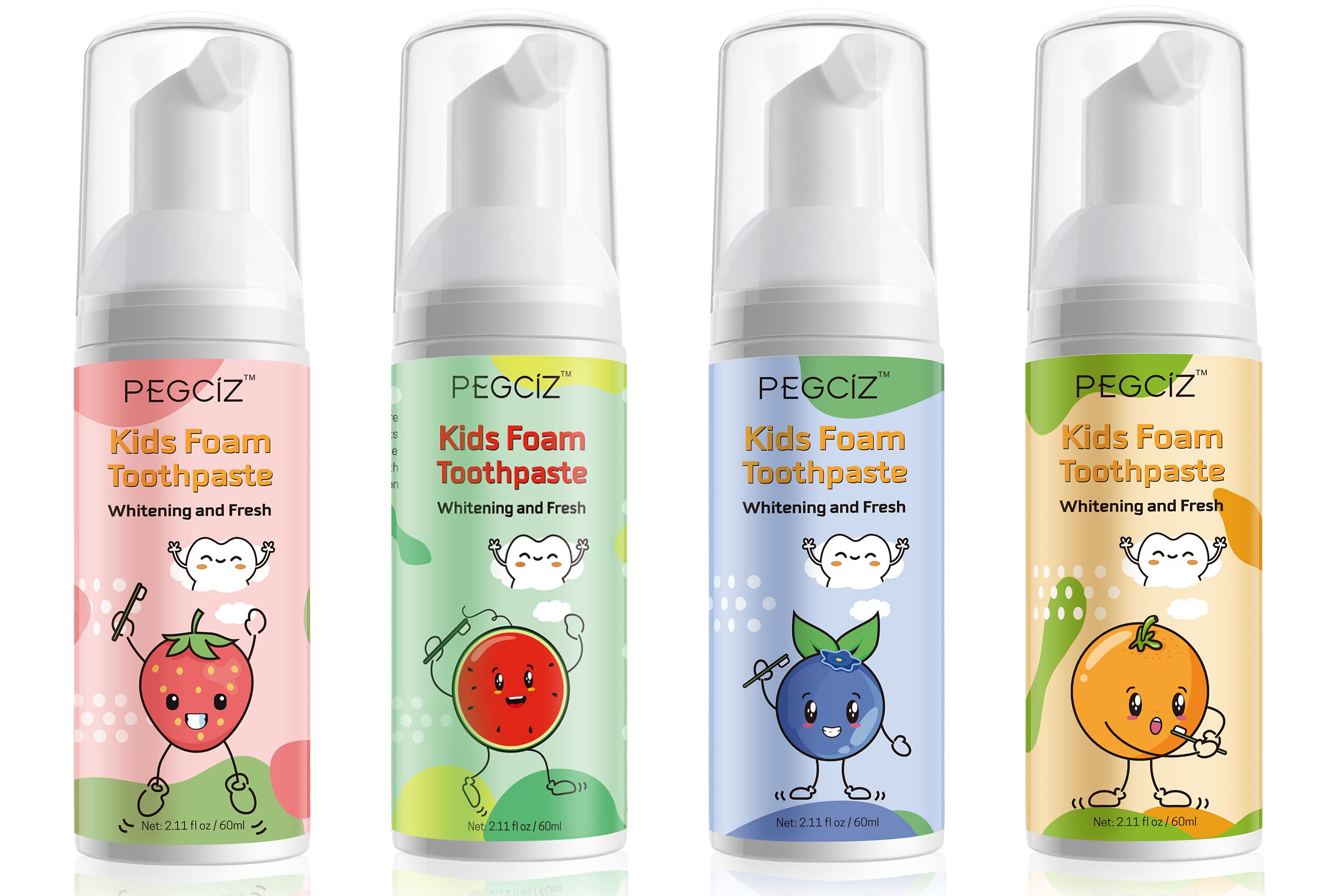 Toddler foam toothpaste bottle with orange fruit flavor label