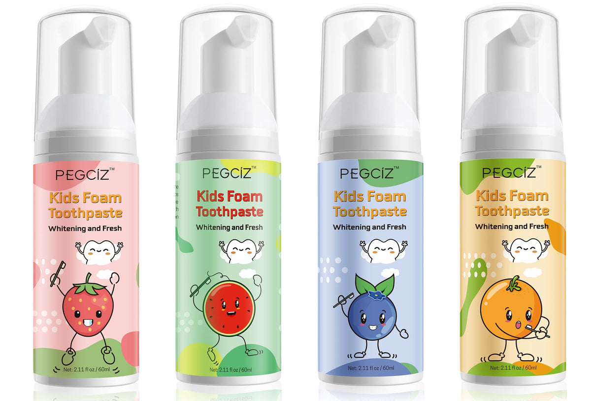 Toddler foam toothpaste bottle with orange fruit flavor label