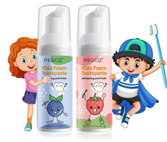 Foam toothpaste for kids with strawberry and blueberry flavor