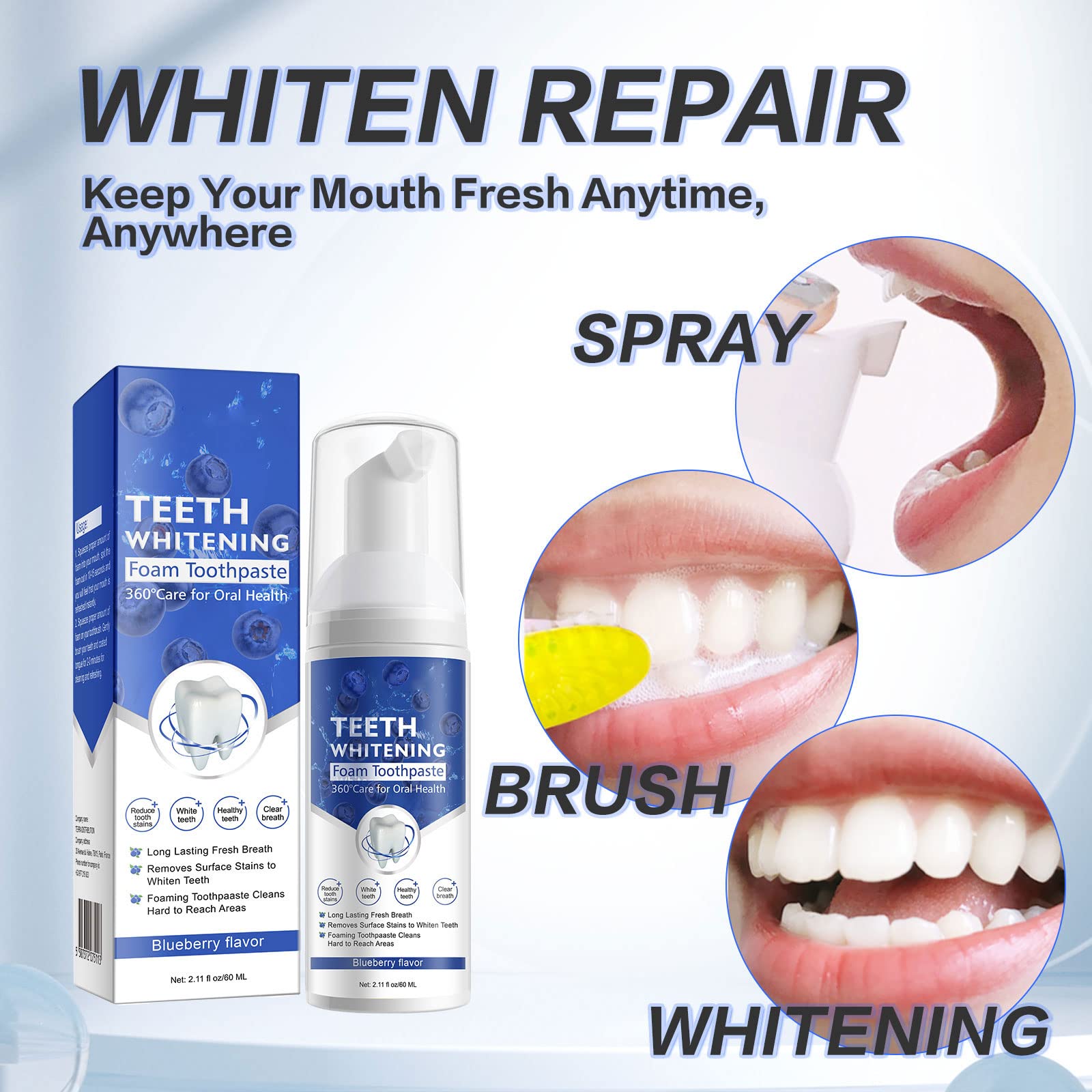 Person squeezing foam toothpaste into mouth for quick refresh