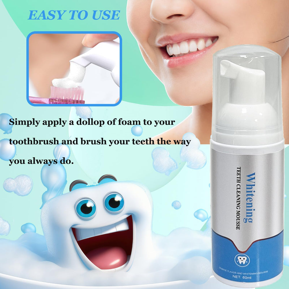 Teeth visibly whitening after brushing with foam toothpaste