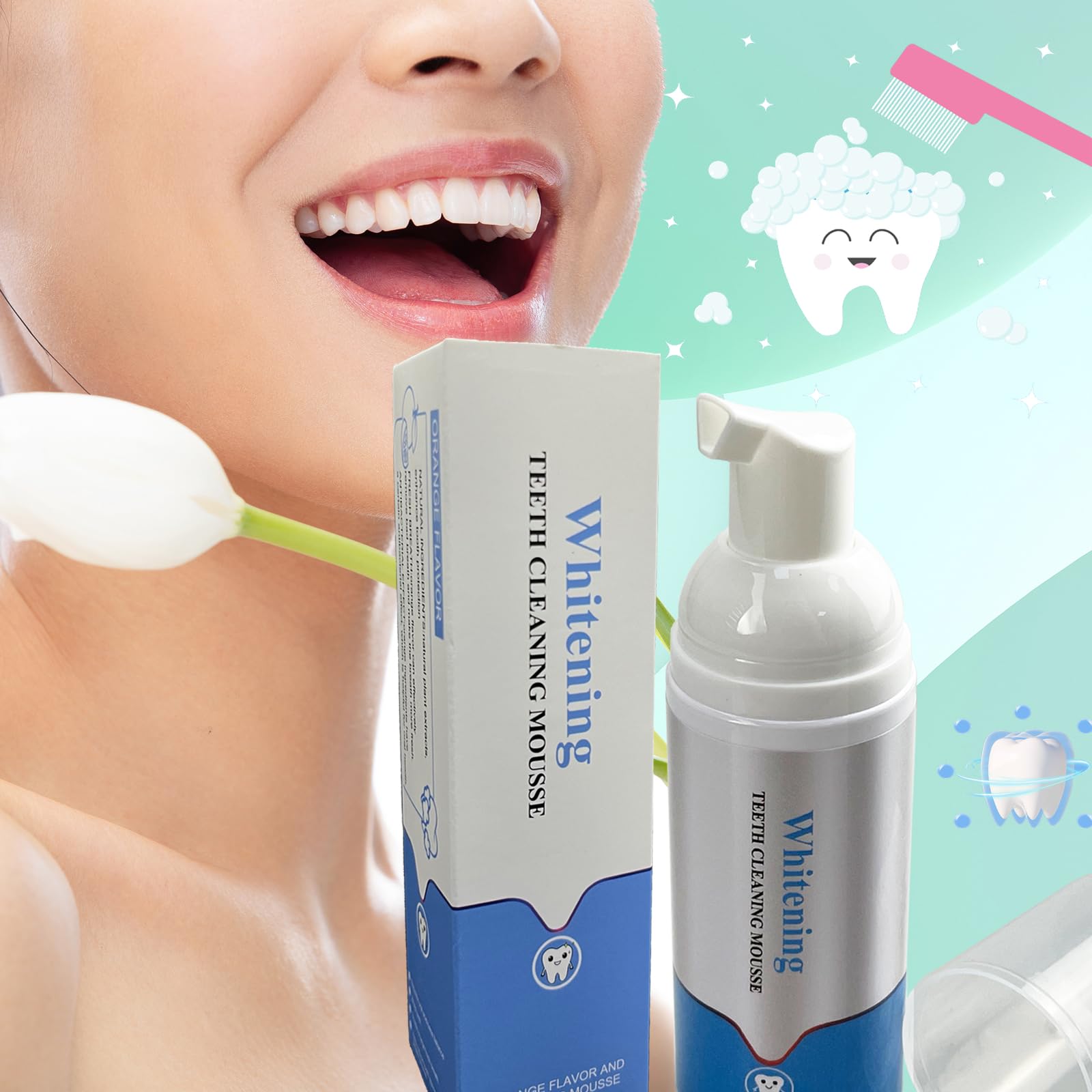 Bright smile with fresh breath after using foam toothpaste