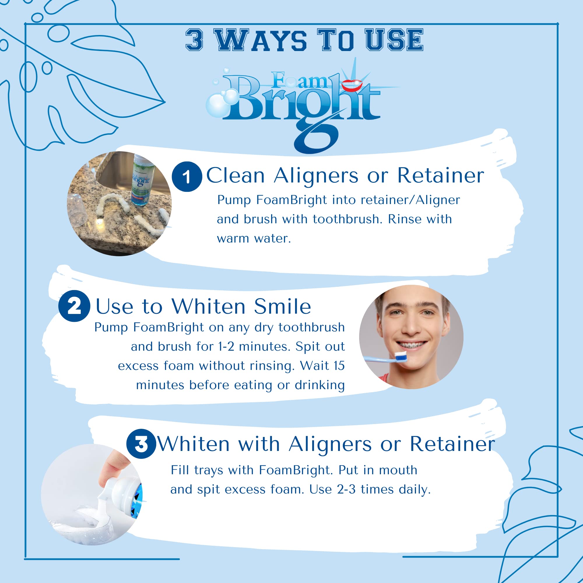 FoamBright teeth whitening foam being used for cleaning