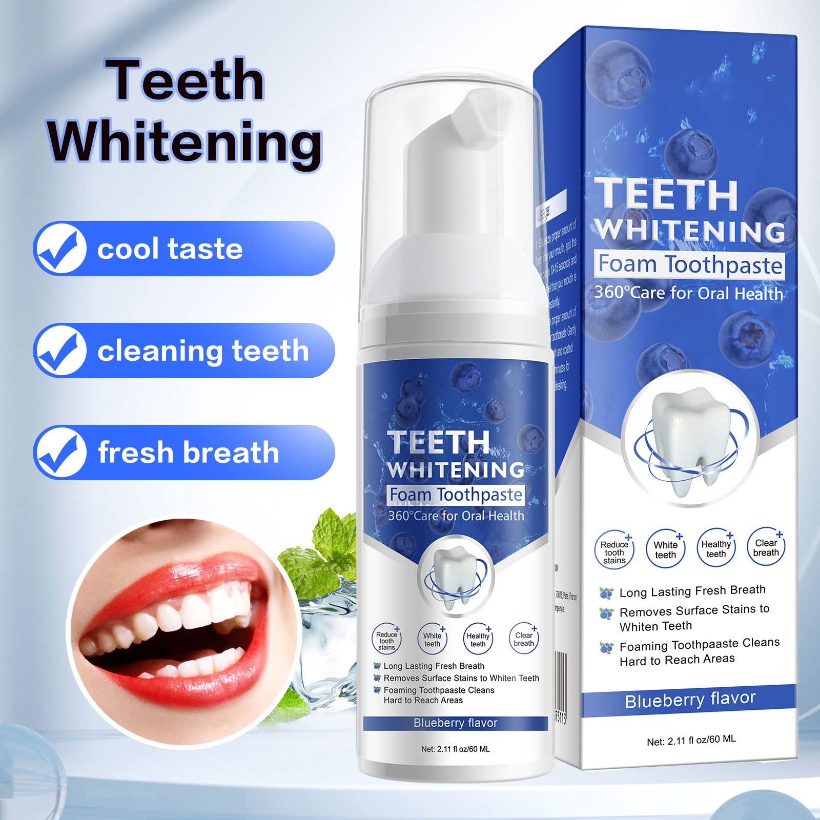 Foaming toothpaste bottle with fluoride for whitening in orange flavor