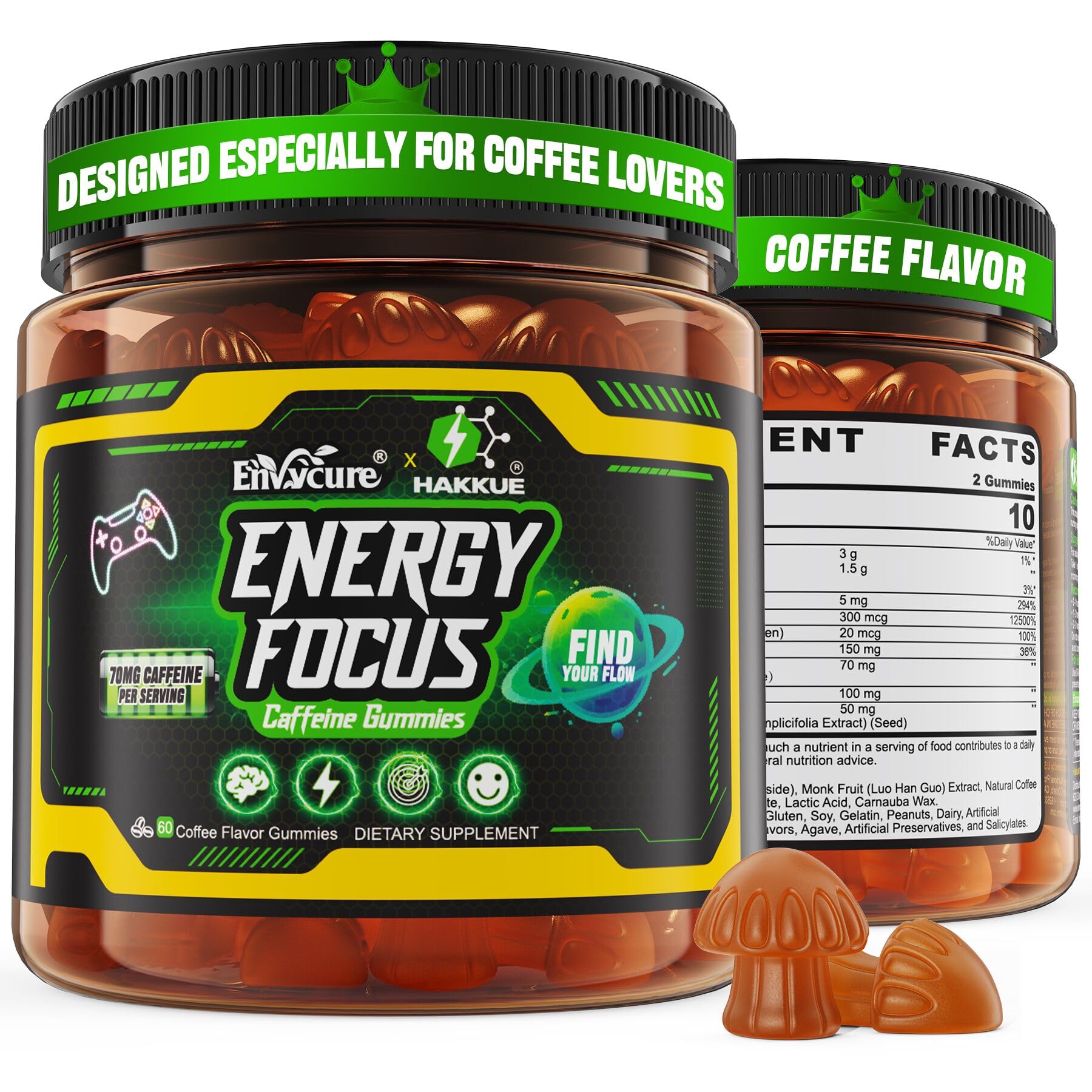 Front packaging of Hakkue Focus Energy Gummies with Caffeine