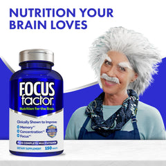 Close-up of Focus Factor bottle label showing 10407 product code