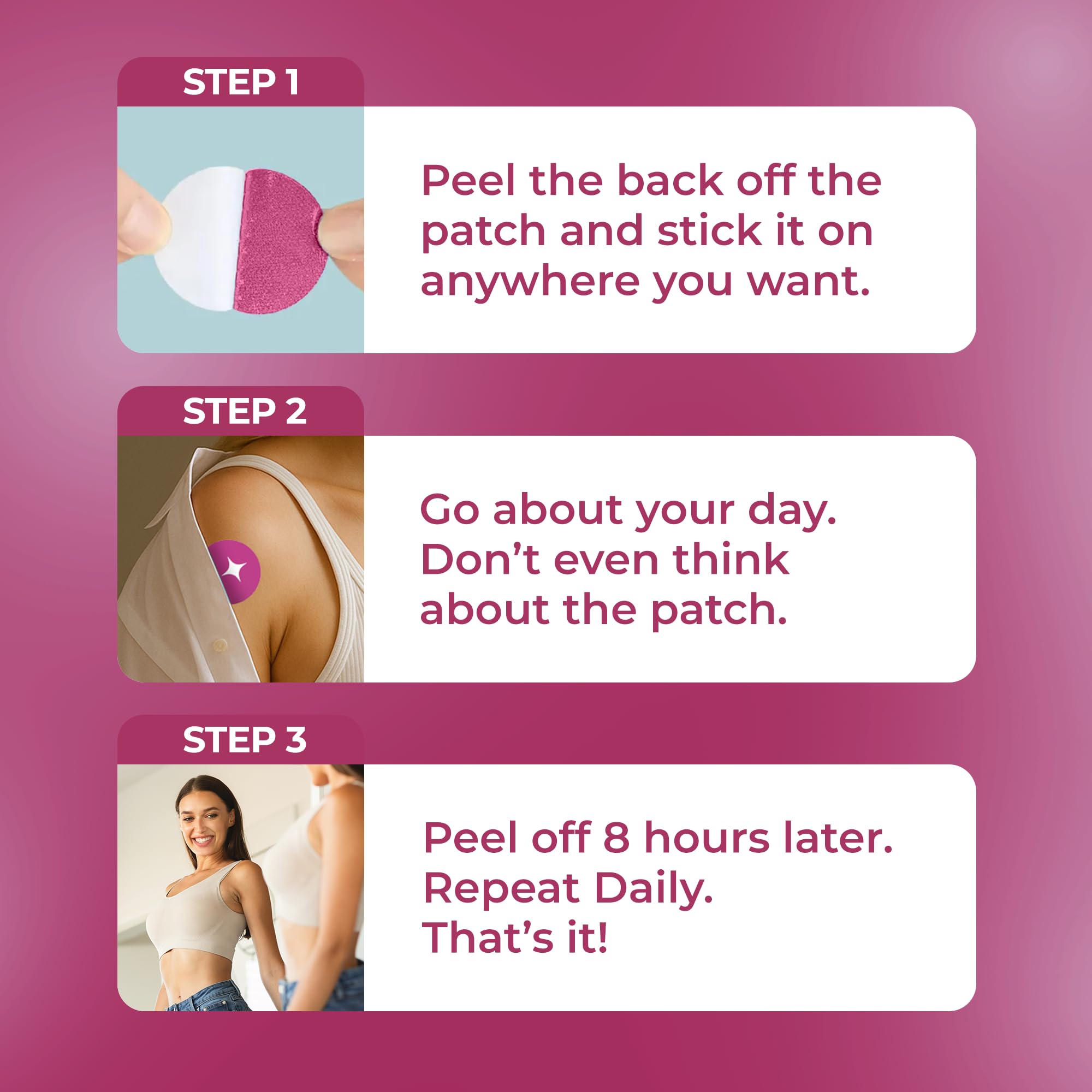 Applying Focus Patch to the skin on the arm for eight-hour wear.