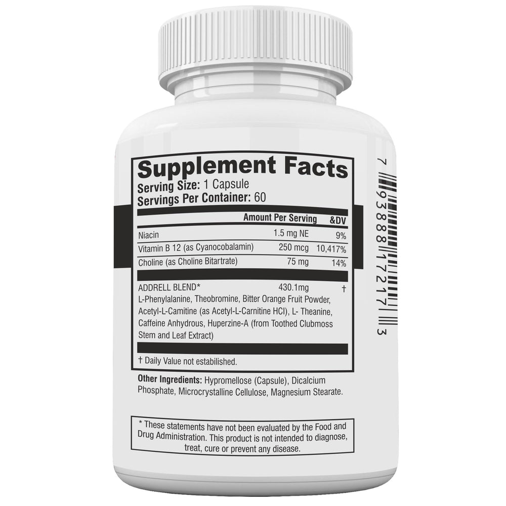 Focus Pep Addrell bottle open, convenient for on-the-go mental energy during workouts or late shifts.