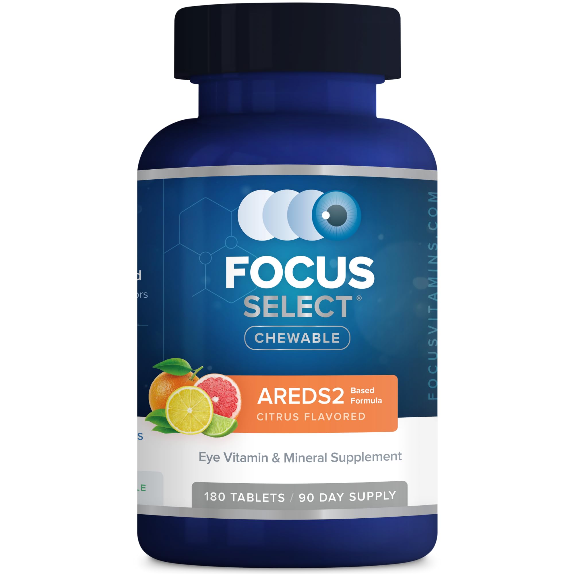 Focus Select AREDS2 chewable eye vitamin bottle and label