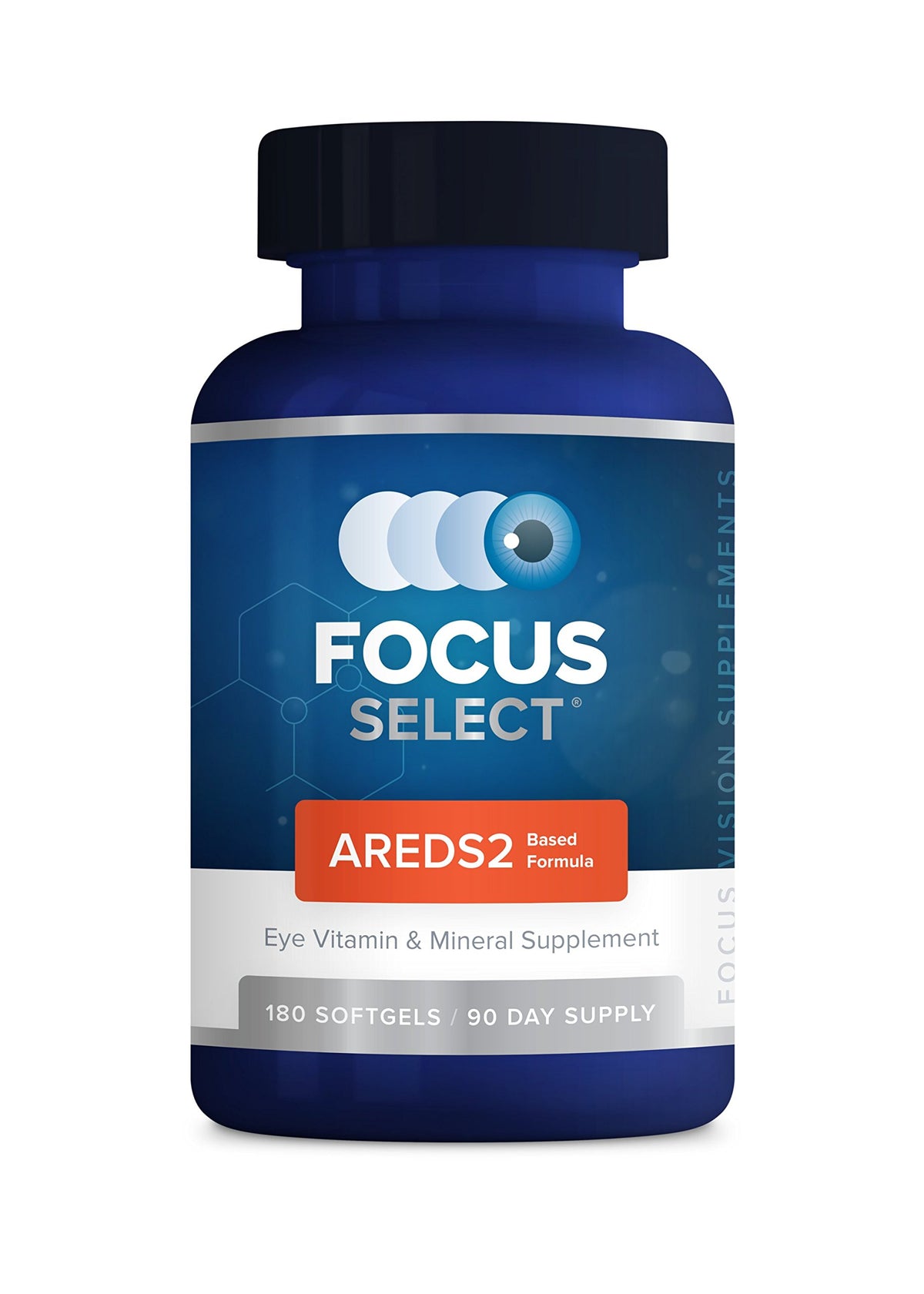 Front view of Focus Select AREDS2 Based Eye Vitamin-Mineral Supplement bottle (180 count)