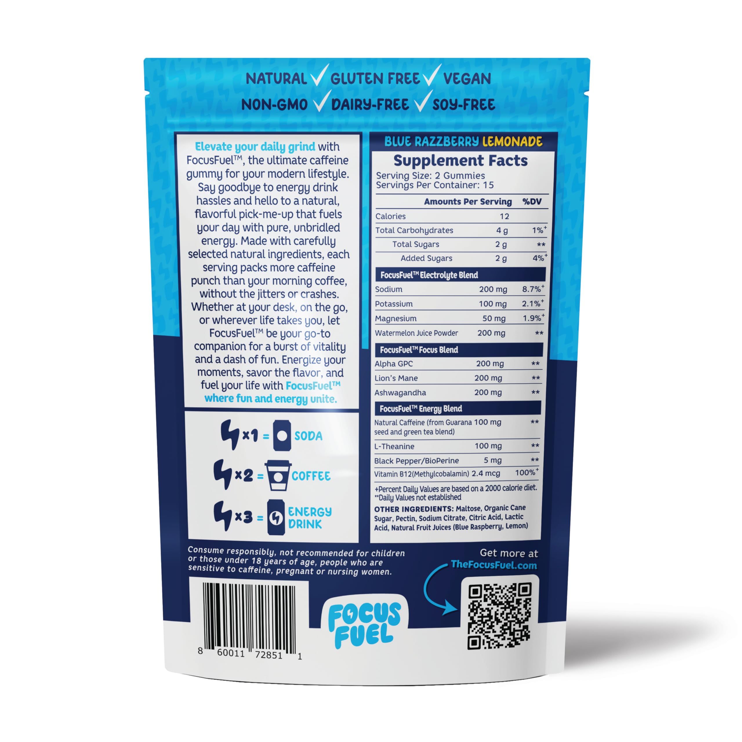 Serving size and flavor description for Blue Razzberry Lemonade