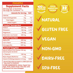 Close-up of ingredients panel for FocusFuel Pineapple Energy Chews