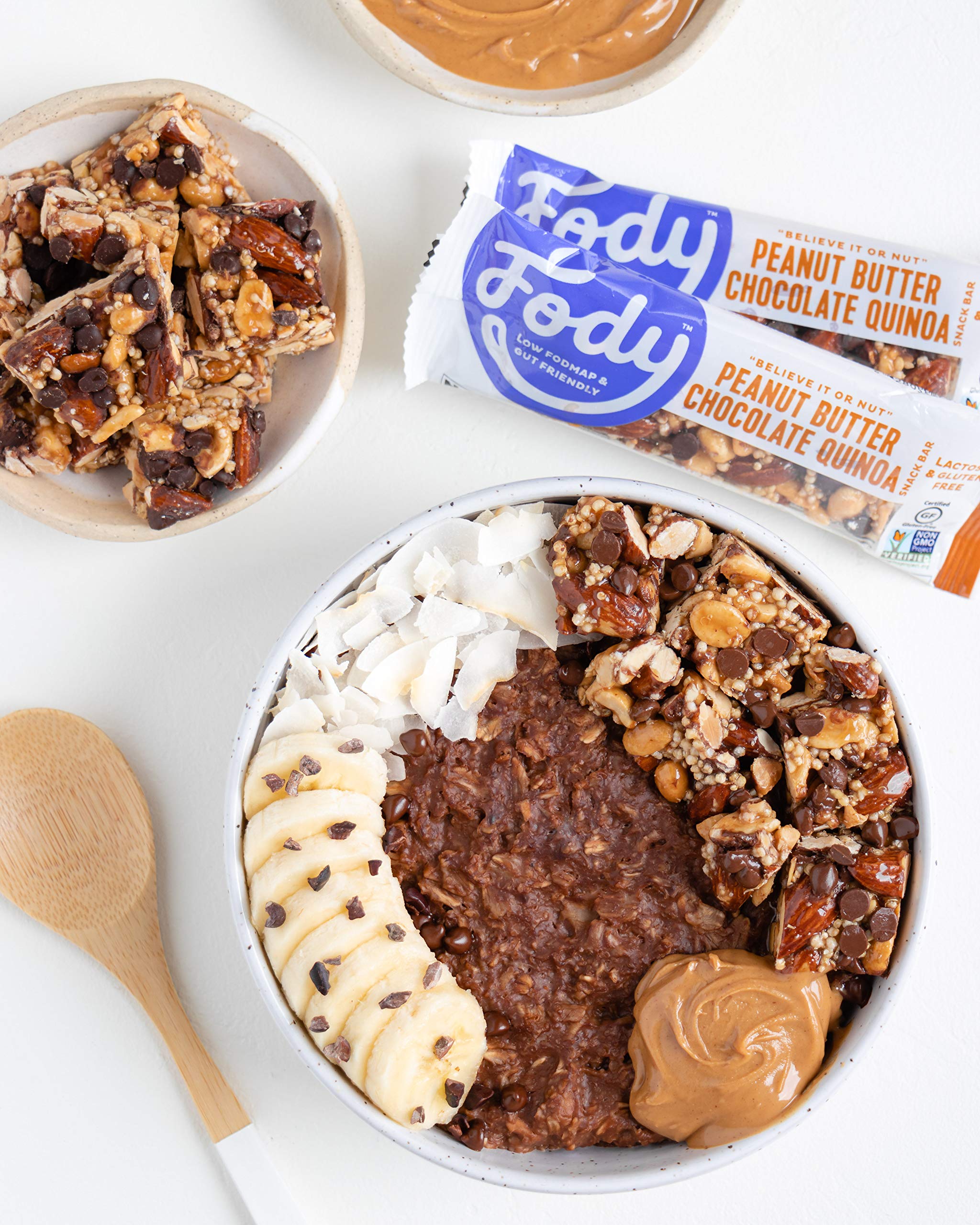 Fody bar with semi-sweet chocolate chips delivers balanced flavor and low FODMAP fit.