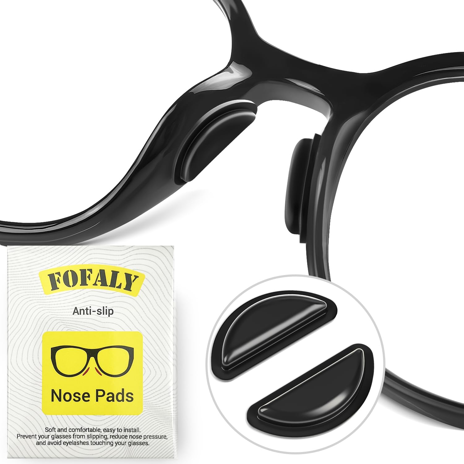 FOFALY nose pads close-up showing 2.5mm height and airbag design