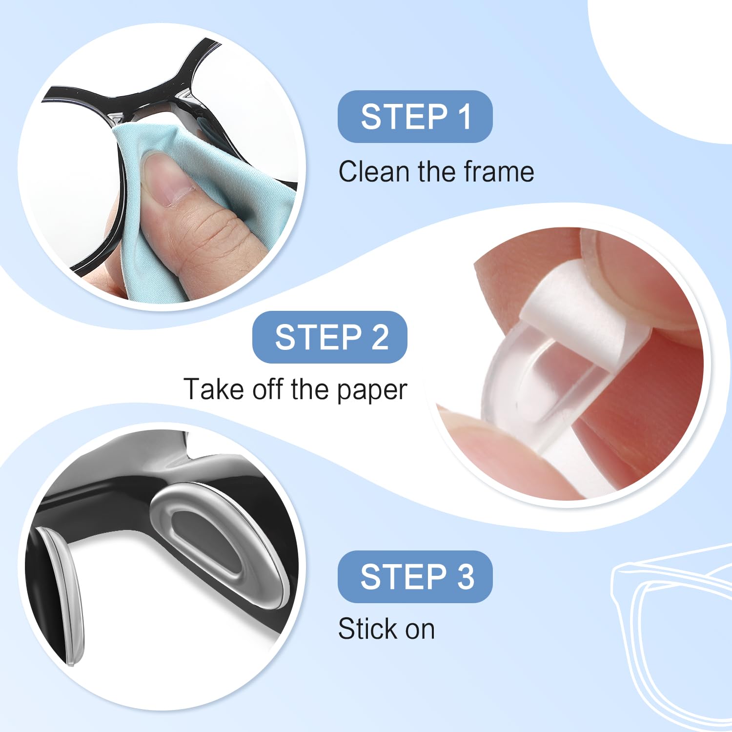 Package showing 10 pairs of nose pads