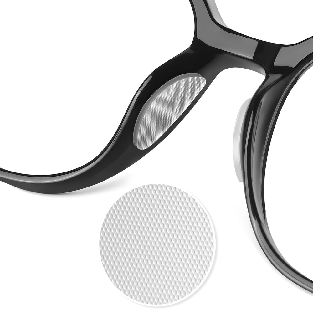 Packaging showing five clear nose pads