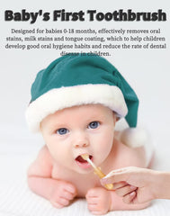 Baby using the tongue cleaner from the FOKiiBO set