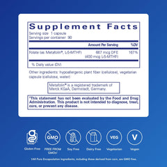 Metafolin L-5-MTHF Folate 400 bottle close-up