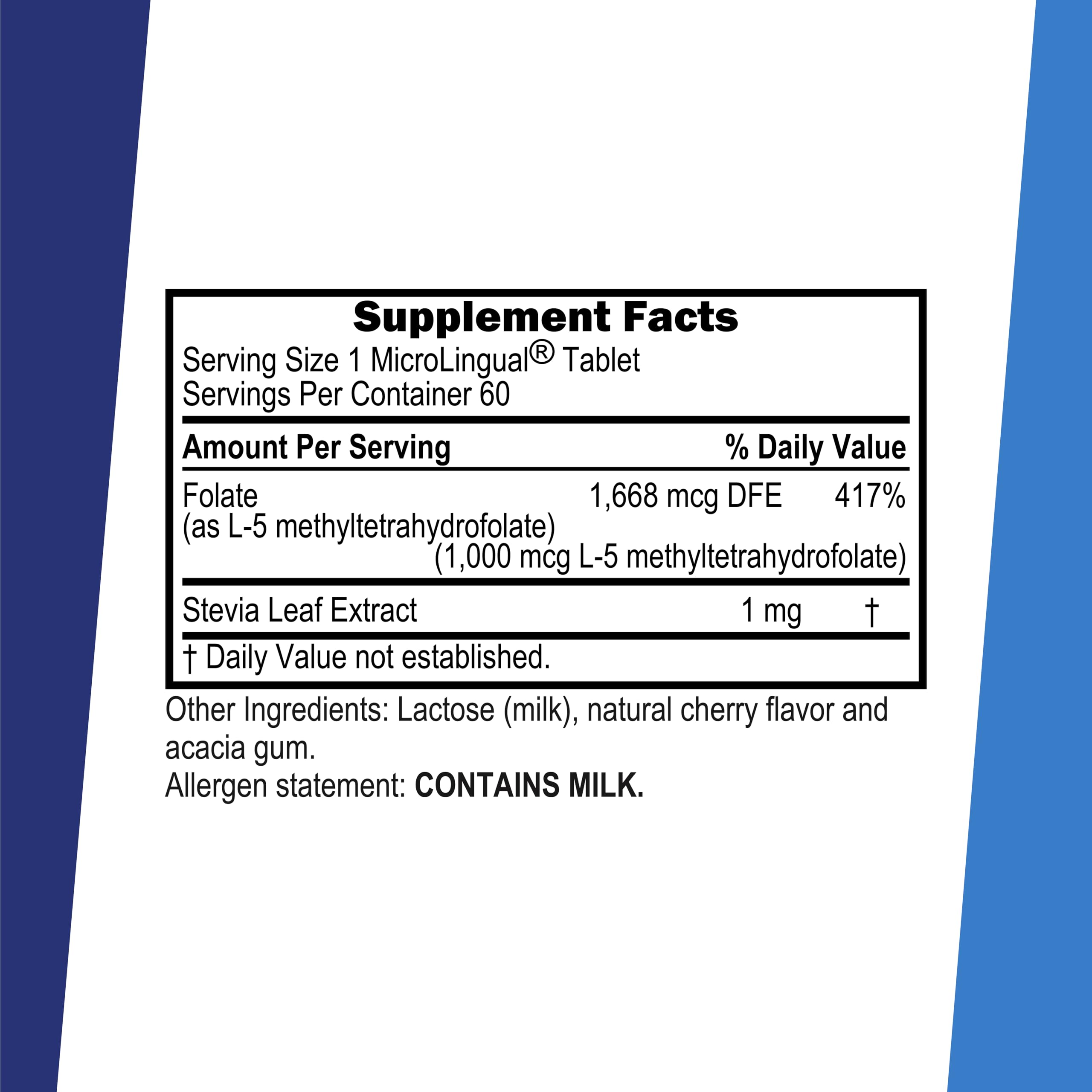 Folate supplement for women and men — 60 tablets