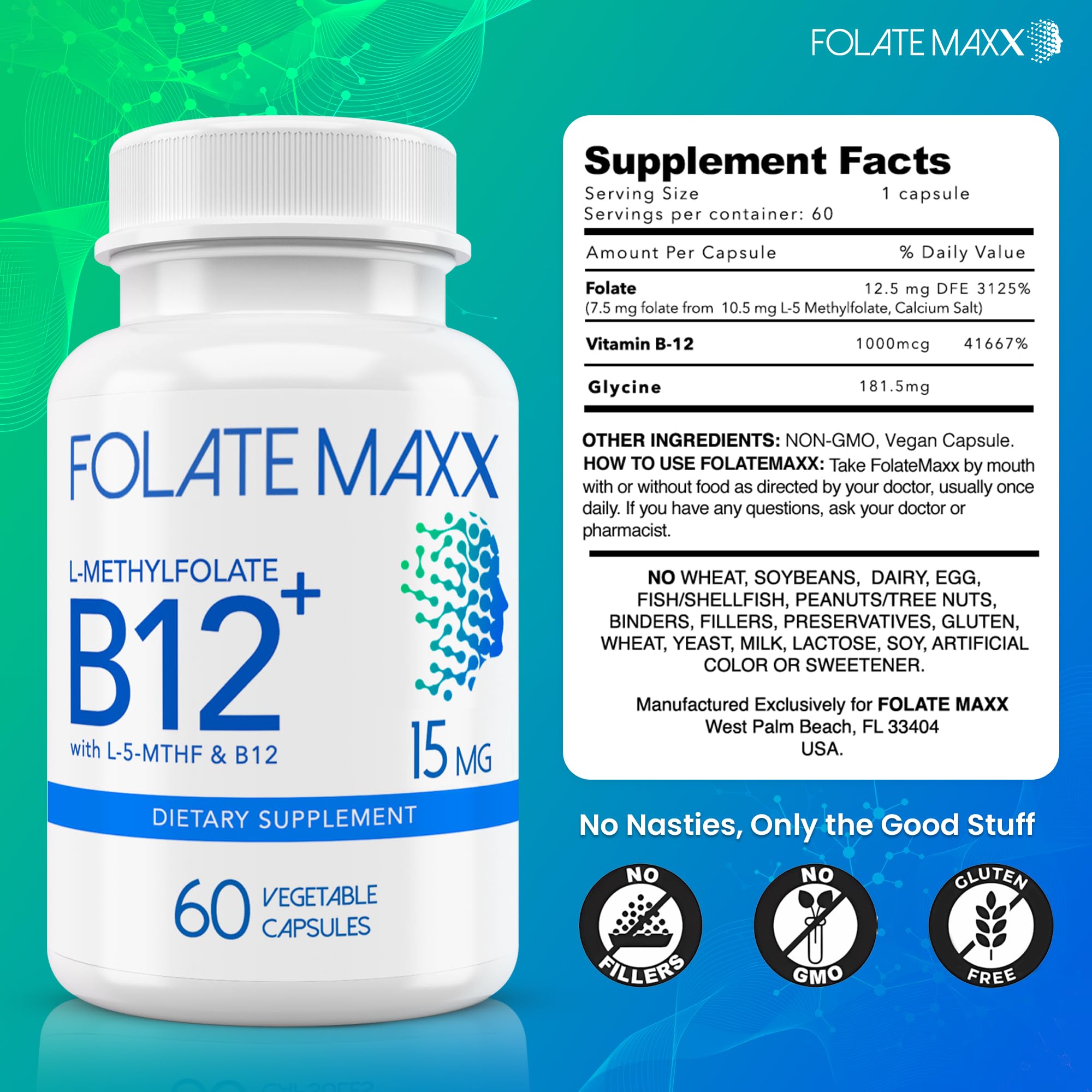Flat lay of FolateMaxx ingredients and supplements