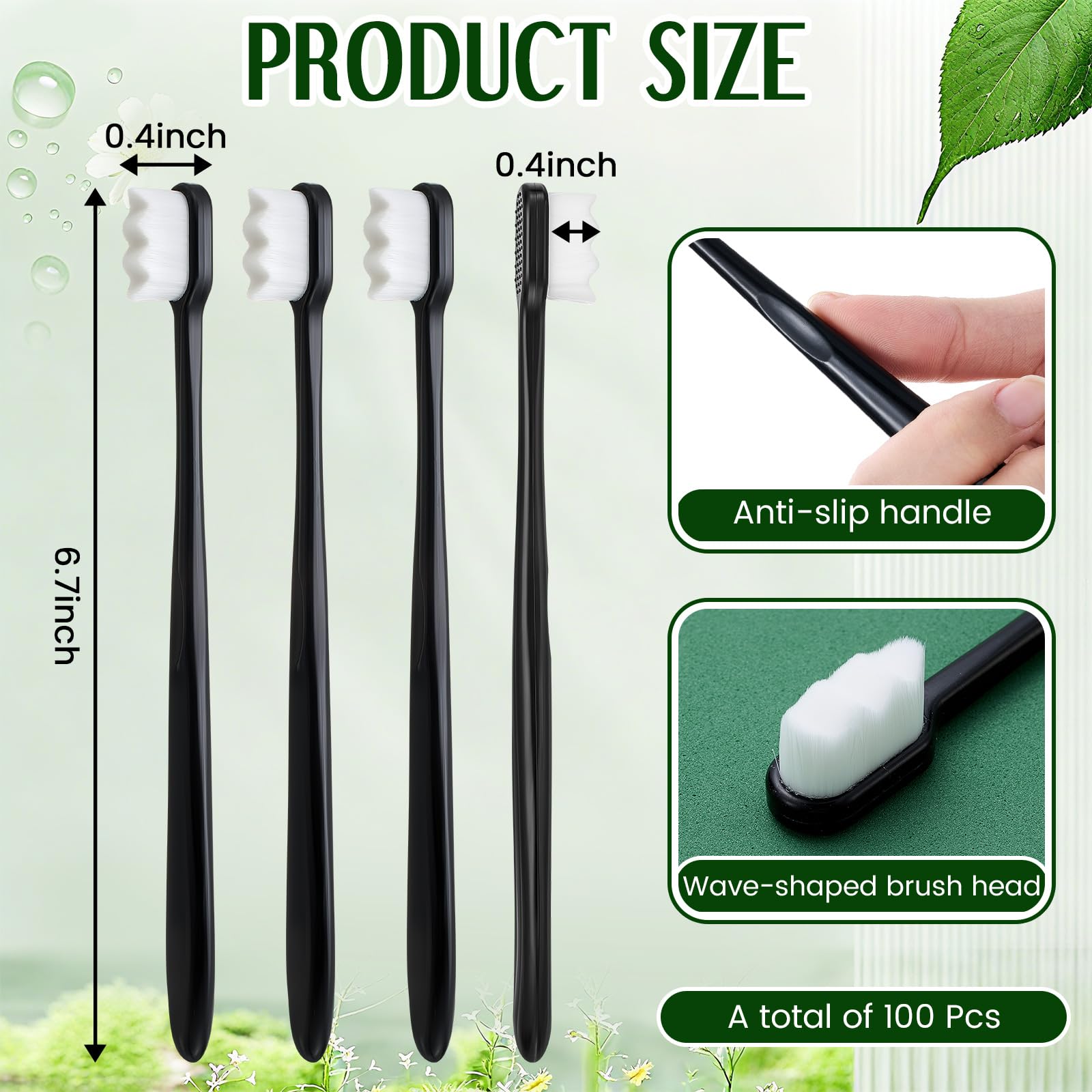 FoldTier 100 piece nano toothbrush bulk pack, back view