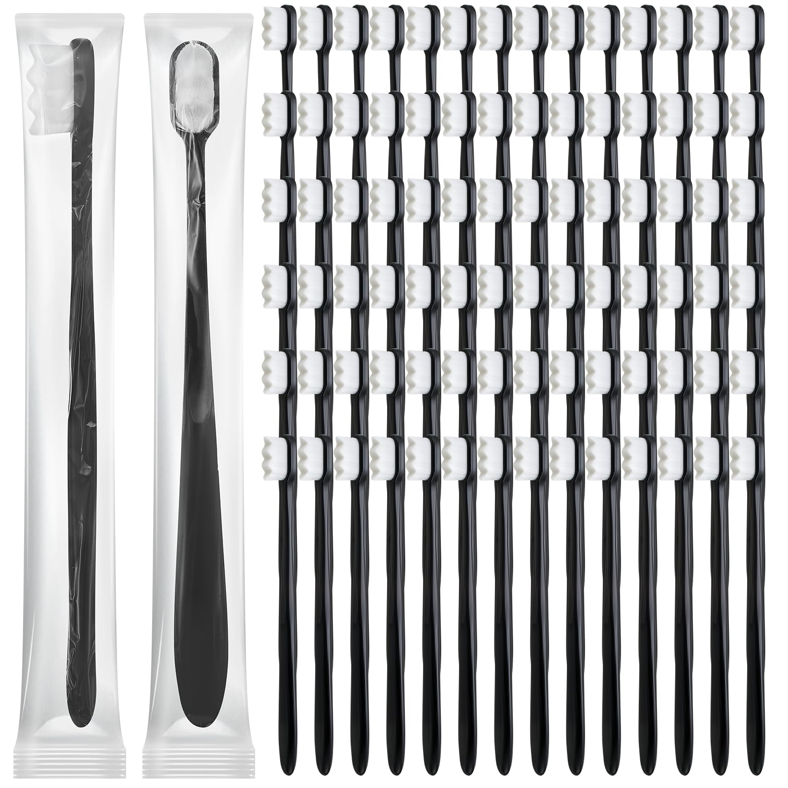 FoldTier 100 piece nano toothbrush bulk pack in black and white, front view