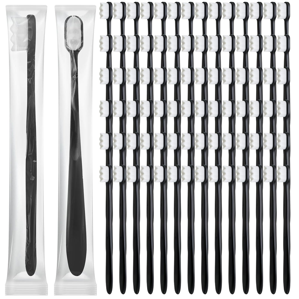 FoldTier 100 piece nano toothbrush bulk pack in black and white, front view
