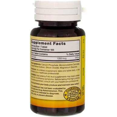 Cap and bottle close-up of Nature's Blend Folic Acid 1000mcg Tablets