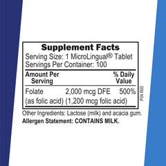 Dissolvable folic acid tablets on tongue