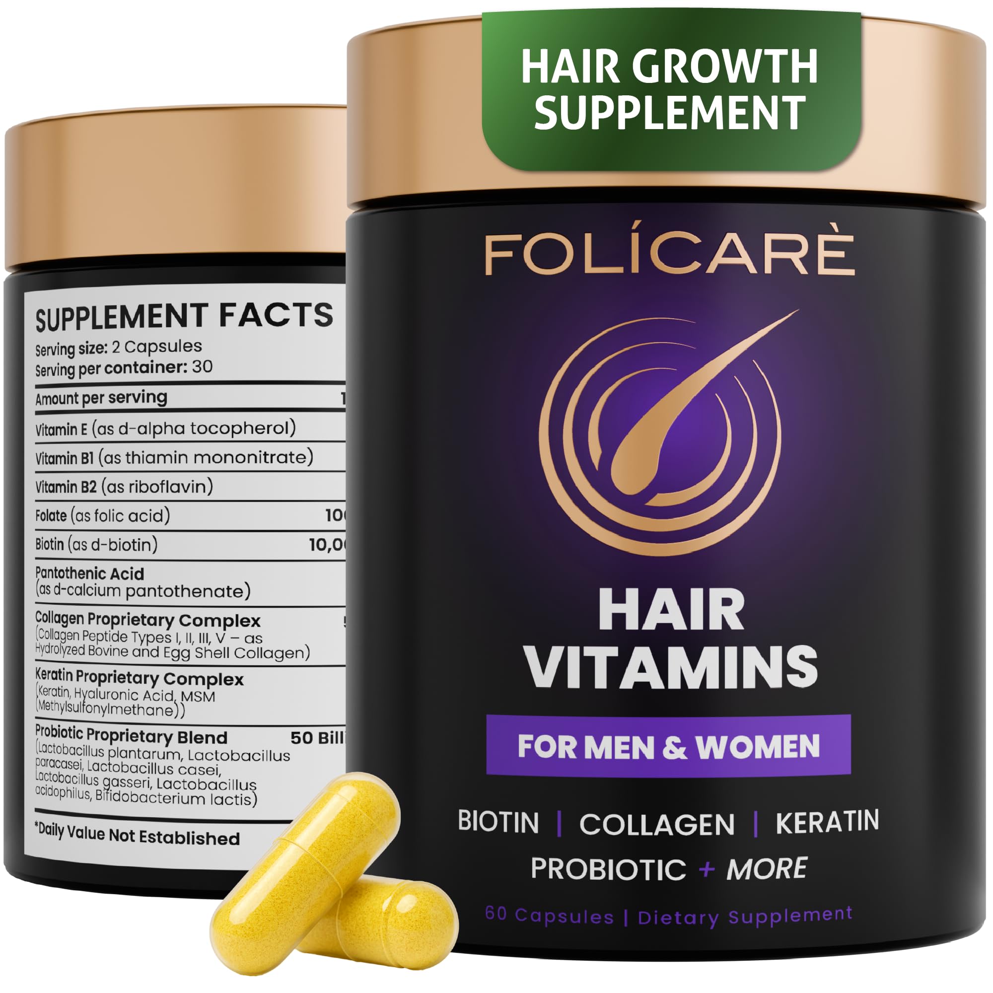 FOLICARE Biotin Hair Growth bottle with capsules