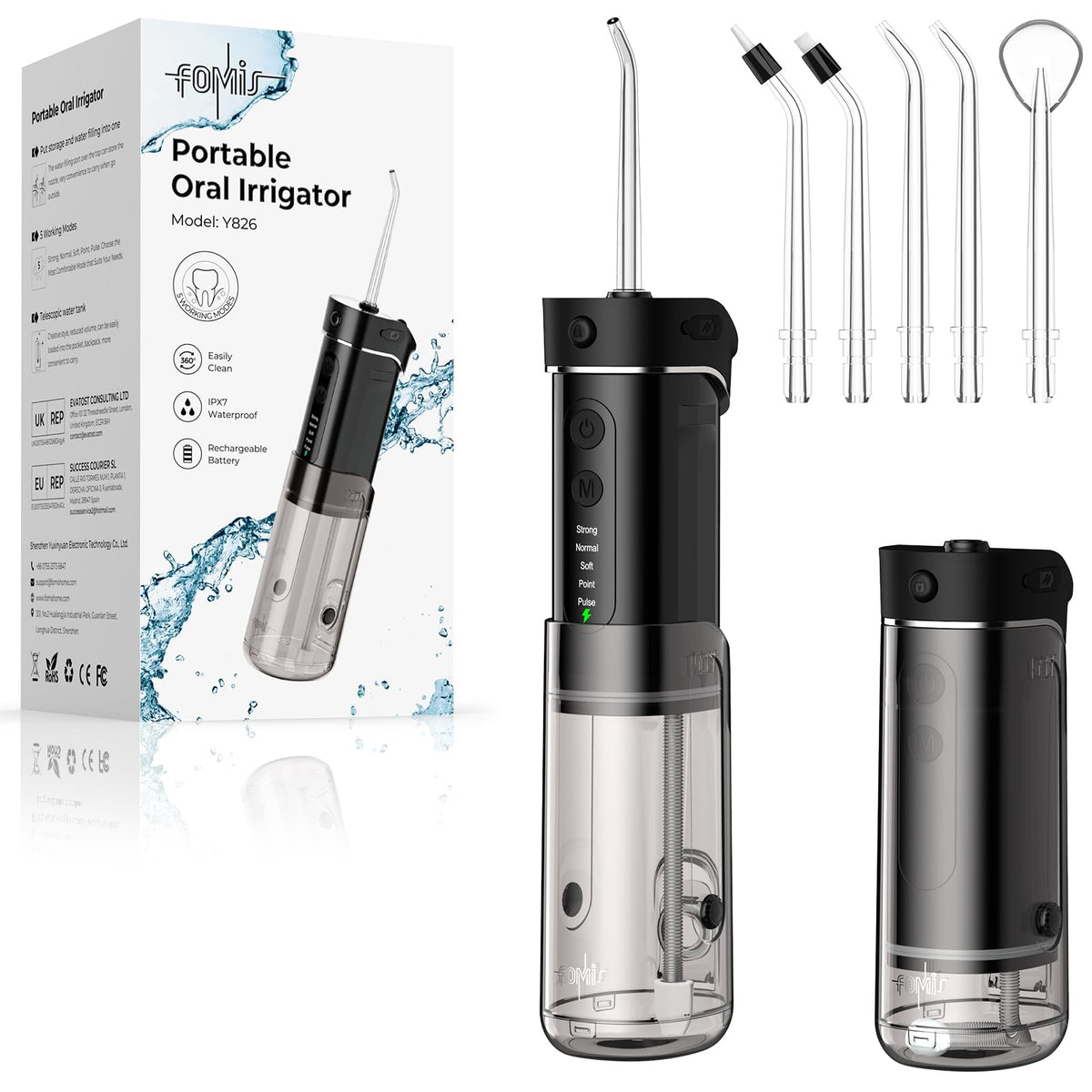 FOMIS Mini Portable Travel Water Flosser - black - full view