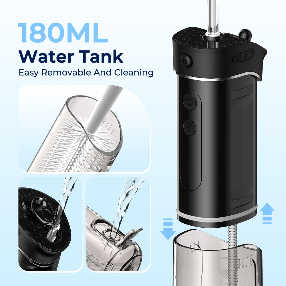 Nozzle storage and gravity-flow design of FOMIS flosser