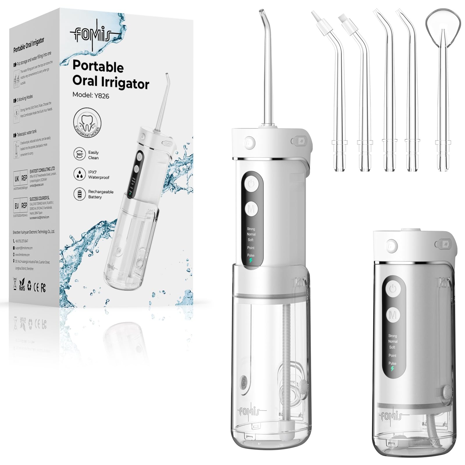 Front view of FOMIS Mini Water Flosser in white