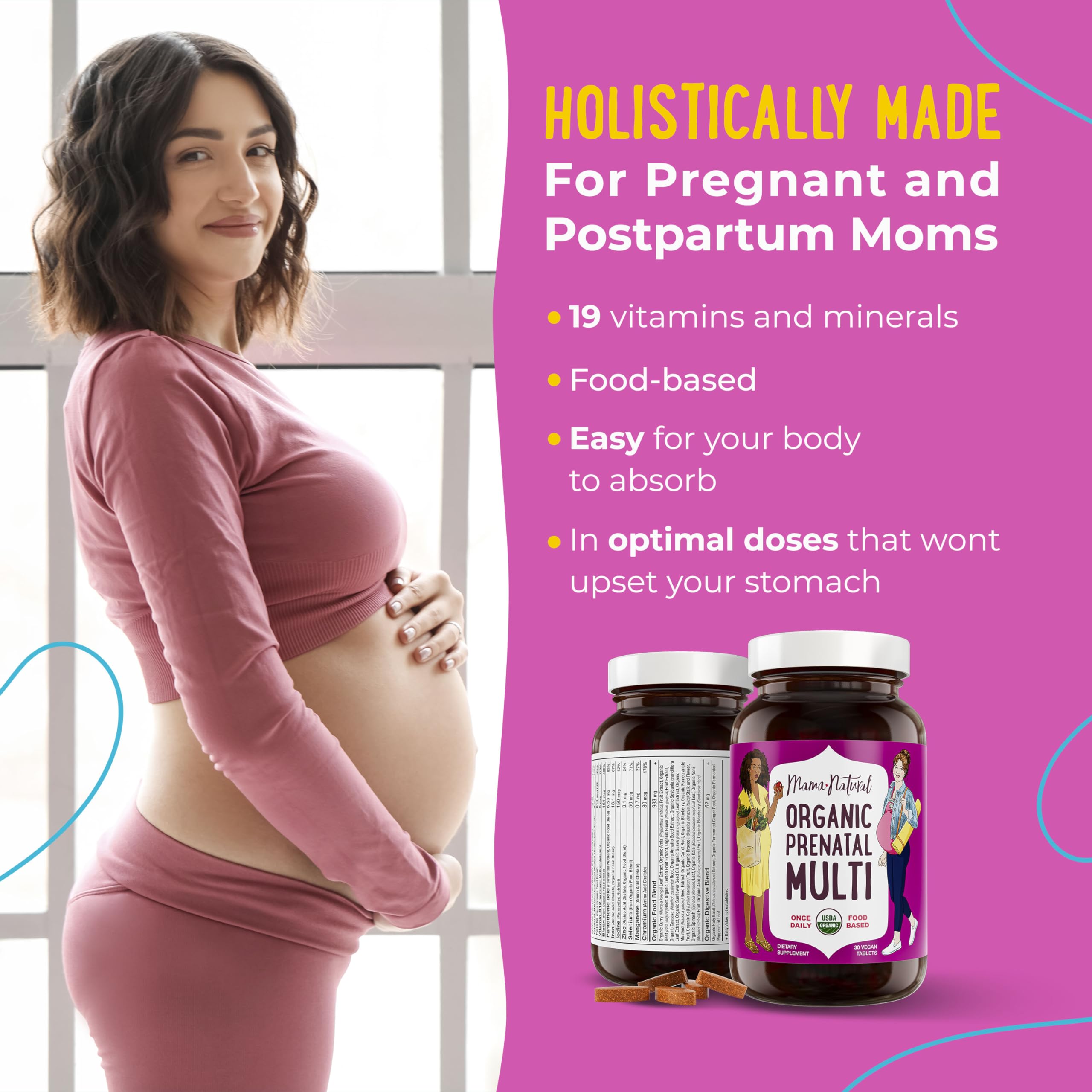 Blend of organic herbs, fruits and vegetables in prenatal vitamin