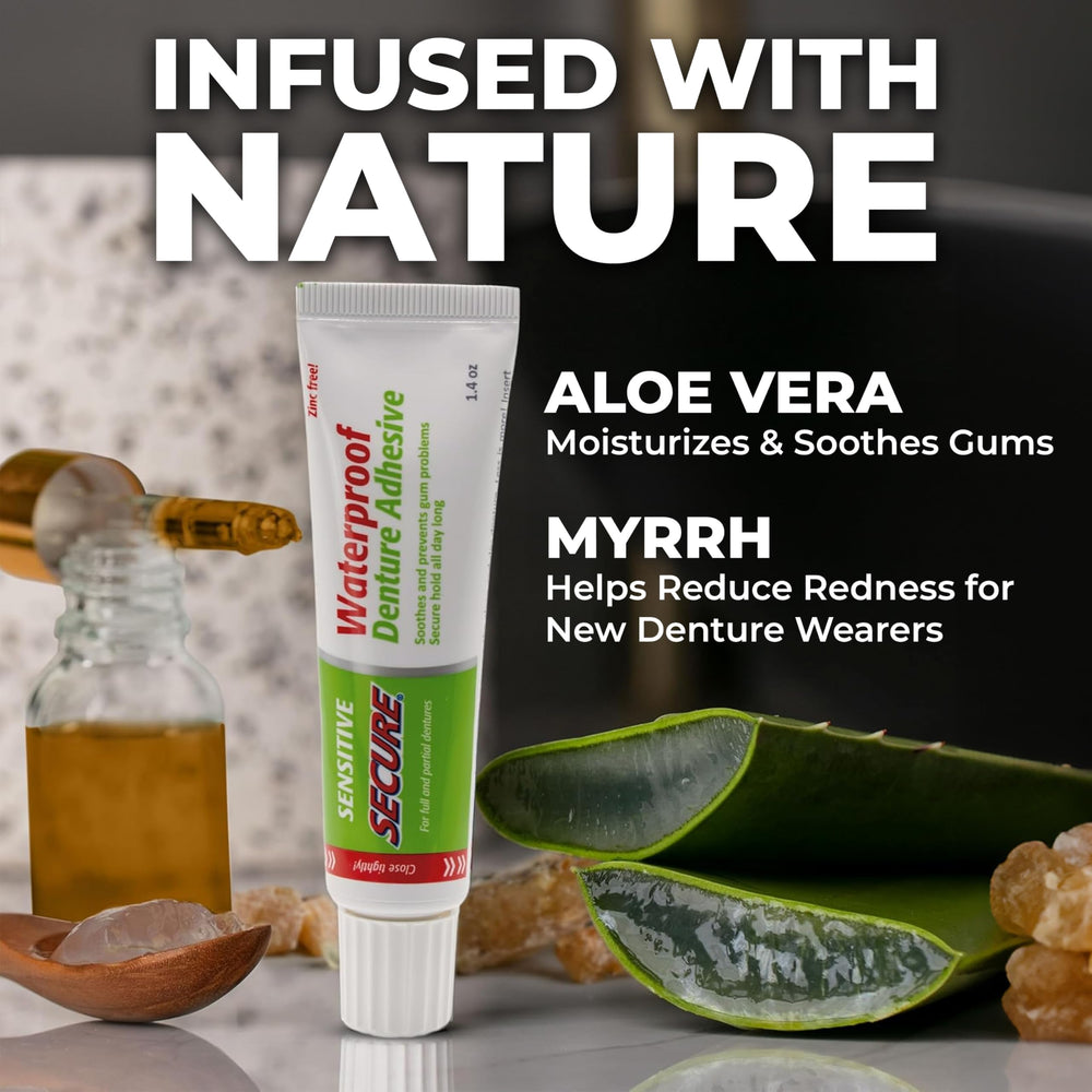 Food-grade ingredients label on denture adhesive