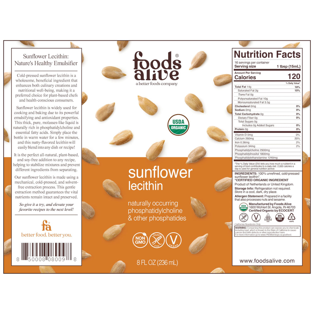 Label close-up showing Organic, Non-GMO, Gluten-Free, Vegan and Kosher claims