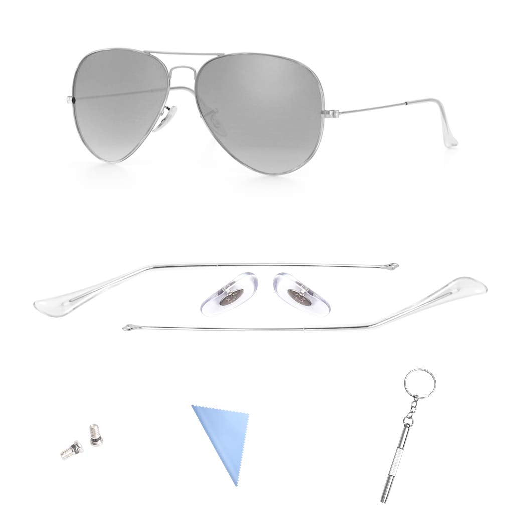 FOOUSA replacement temple tips for Ray-Ban Aviator RB3025 sunglasses in silver