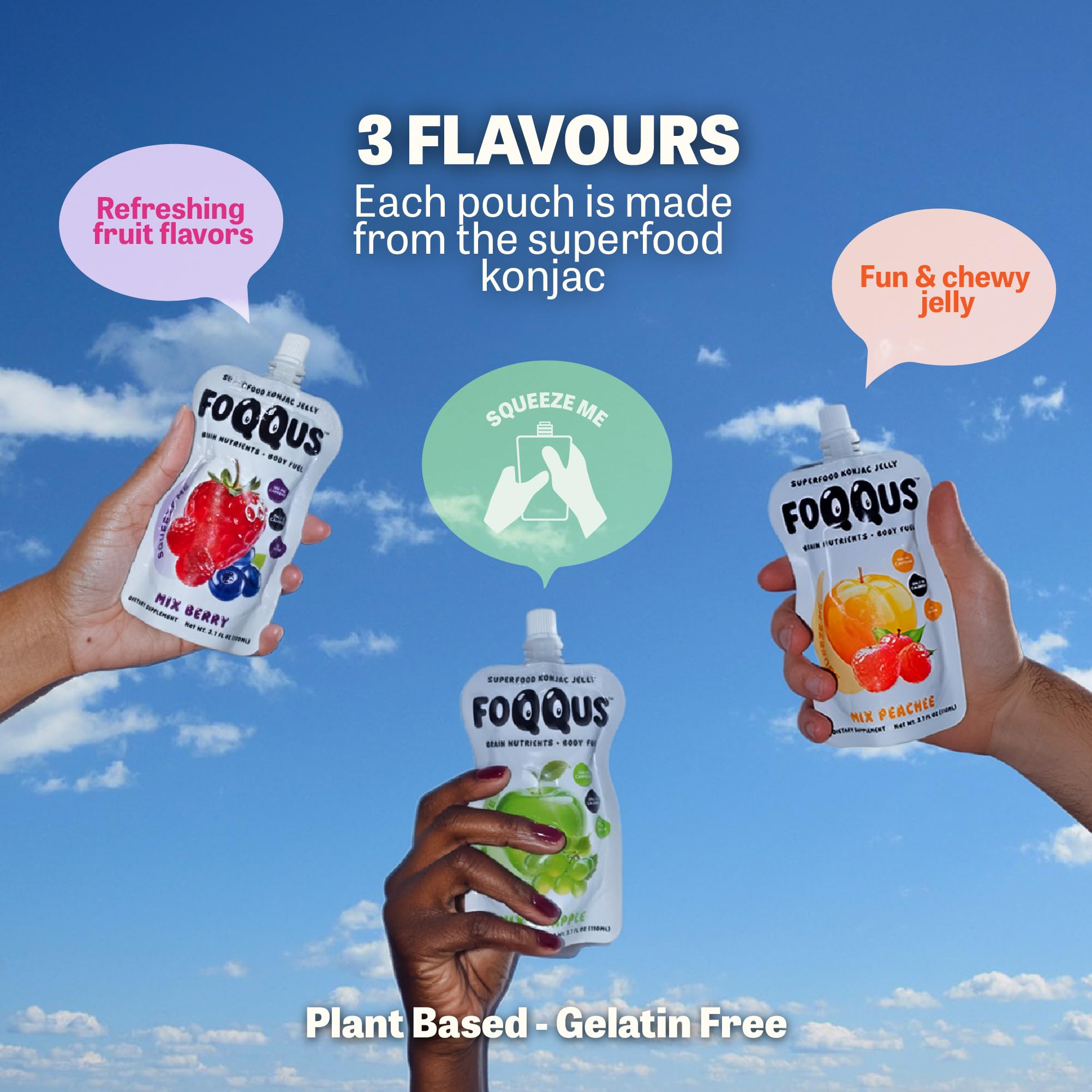 FOQQUS Peach Lychee Konjac Jelly gluten-free vegan label communicates clean ingredients