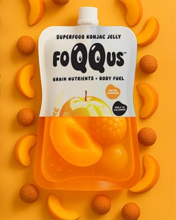 FOQQUS Peach Lychee Konjac Jelly pouch open for grab-and-go use