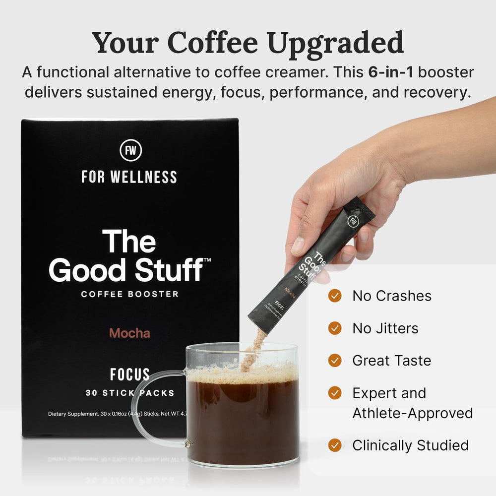 Serving scoop next to mocha coffee booster