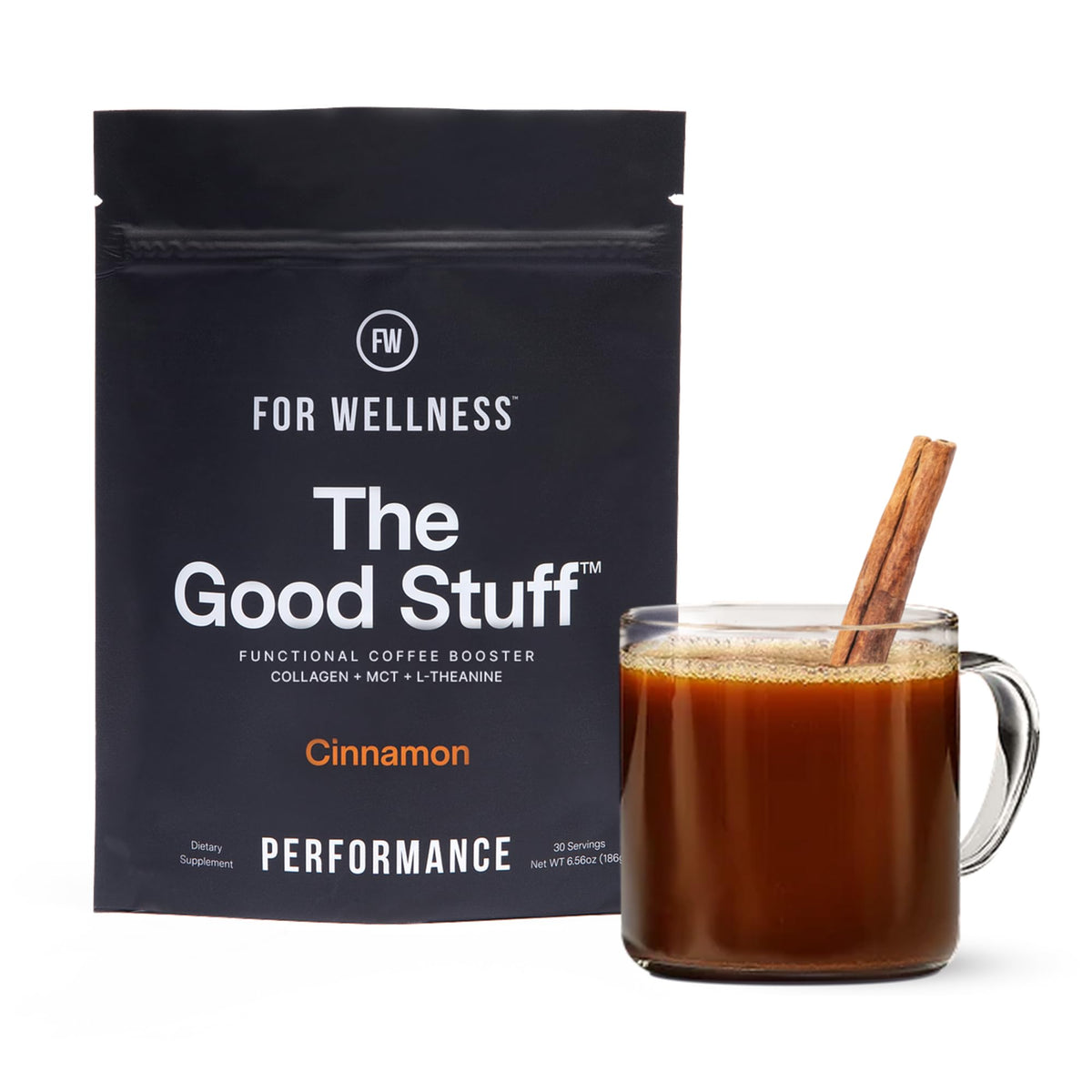 The Good Stuff Performance coffee booster bottle on a clean background