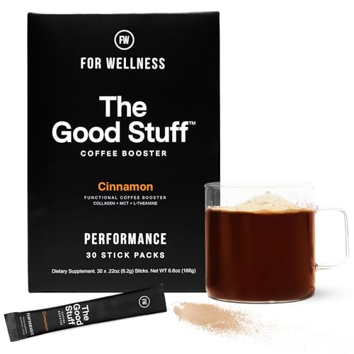 The Good Stuff Performance Coffee Booster bottle with scoop