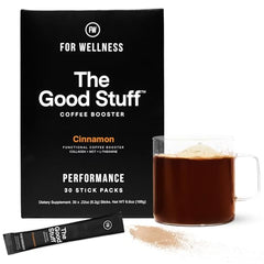 The Good Stuff Performance Coffee Booster bottle with scoop